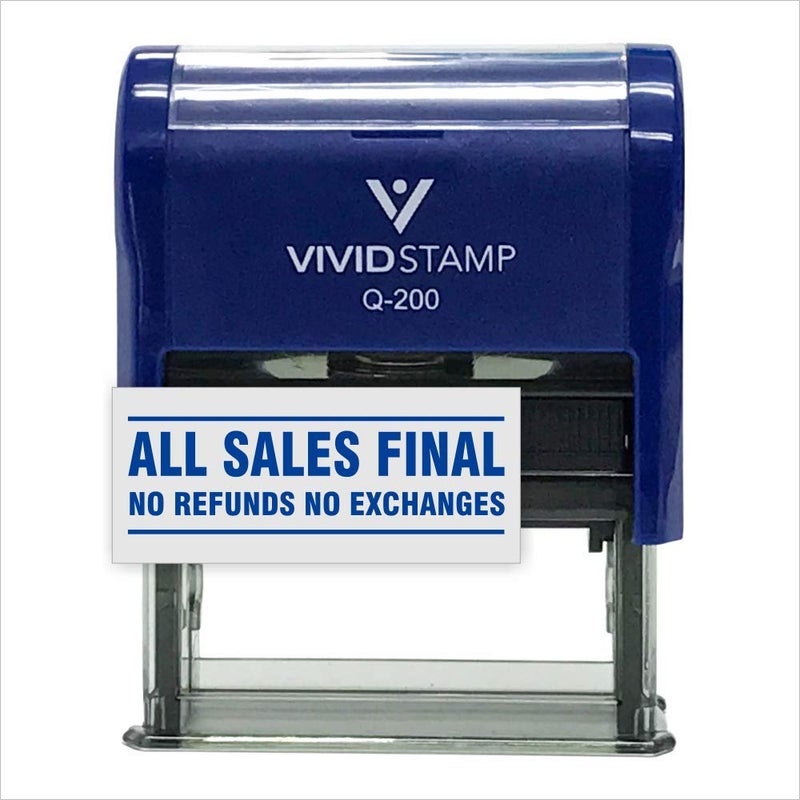 All Sales Final No Refunds No Exchanges Self Inking Rubber Stamp (Blue Ink) - Medium